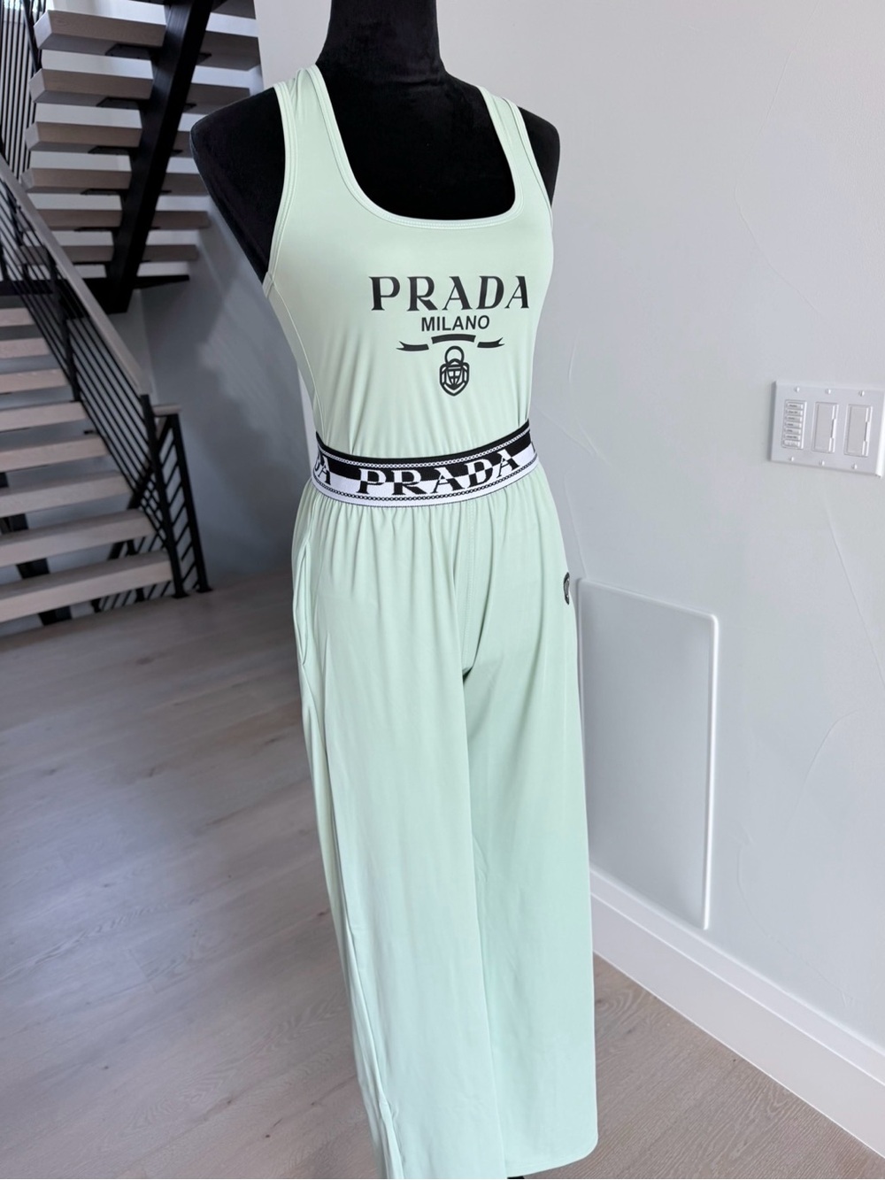 Prada Mint Green Top with Wide-Leg Pants with pockets Matching set size M - Picture 10 of 11